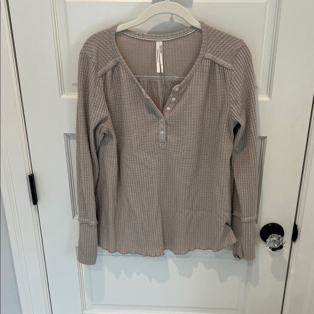 Anthropologie Beige Waffle Knit Long Sleeve Top